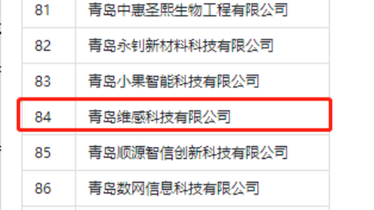 维感科技入围第二批青岛市“专精特新”中小企业